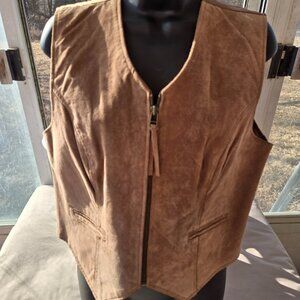 Jantzen Classic Vest Women Petite Medium Brown Suede Leather